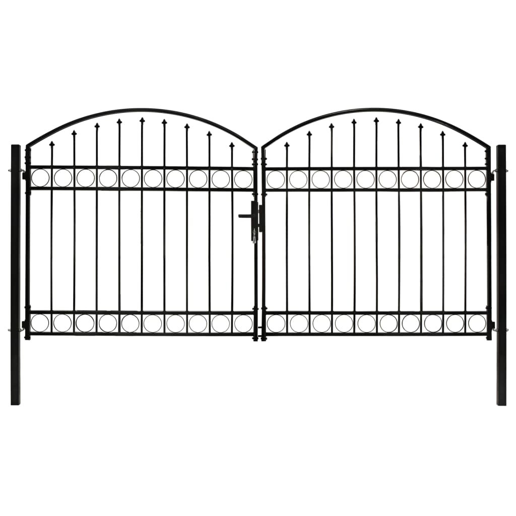 vidaXL Dvojkrídlová plotová brána s oblúkom, oceľ 300x125 cm, čierna