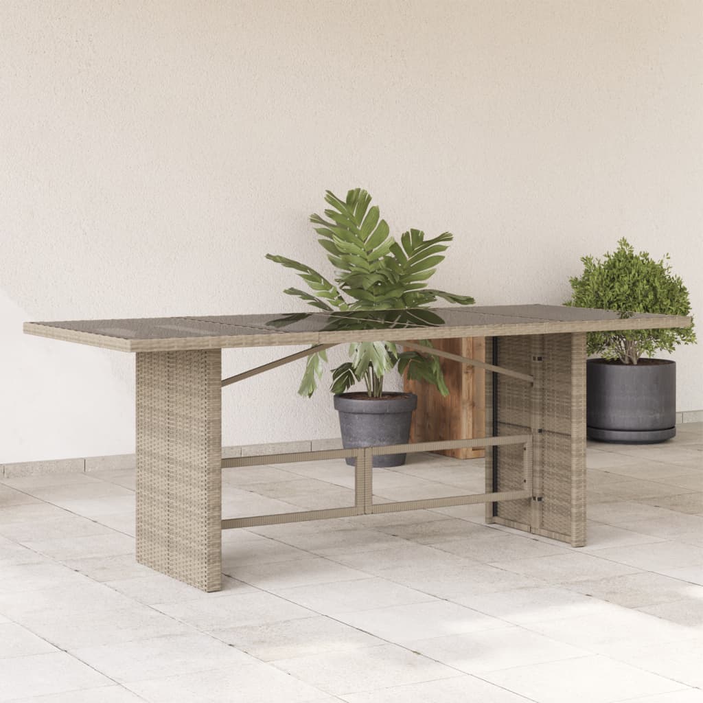vidaXL Záhr.stôl so sklenenou doskou svetlosivý 190x80x74 cm polyratan
