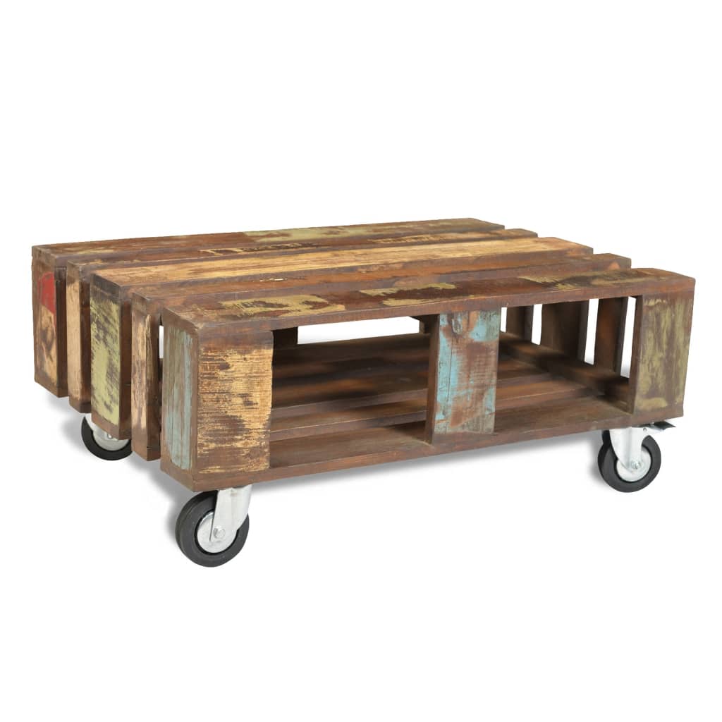 vidaXL Konferenčný stolík so 4 kolieskami, recyklované drevo