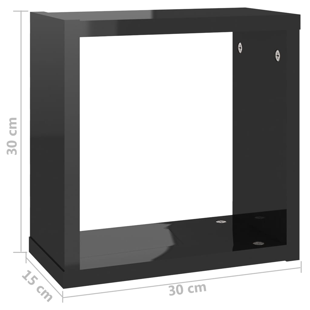 vidaXL Nástenné police 6 ks lesklé čierne 30x15x30 cm