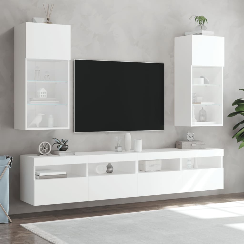 vidaXL TV skrinky s LED svetlami 2 ks biele 40,5x30x90 cm