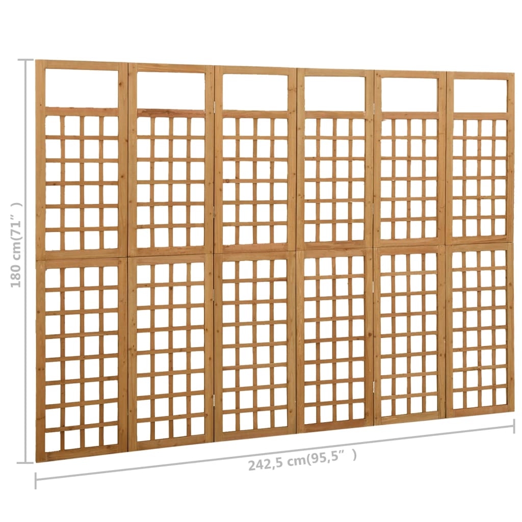 vidaXL 6-panelový paraván/mriežka masívne jedľové drevo 242,5x180 cm