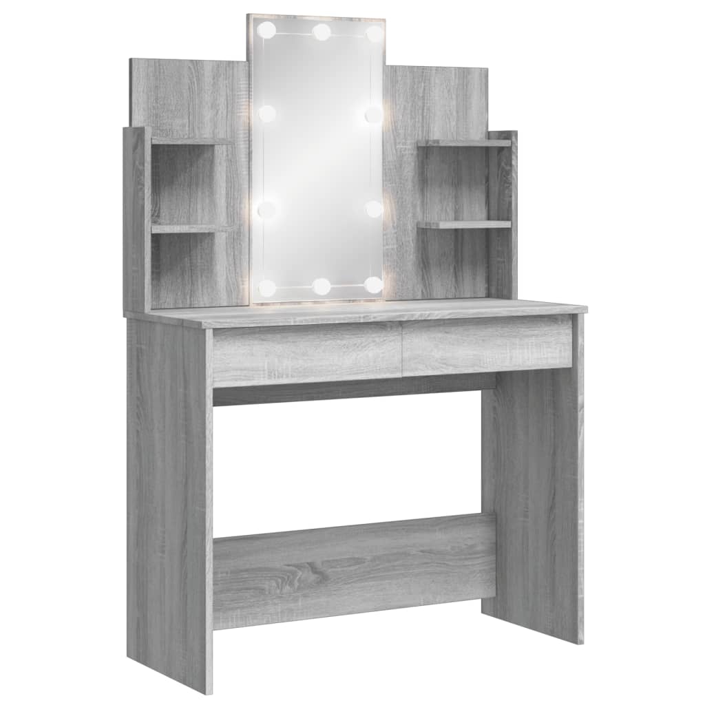 vidaXL Toaletný stolík s LED svetlami sivý sonoma 96x40x142 cm