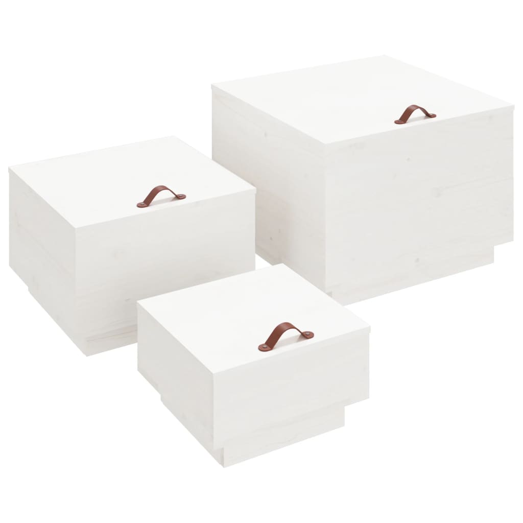 vidaXL Úložné boxy s vekom 3 ks biele masívna borovica