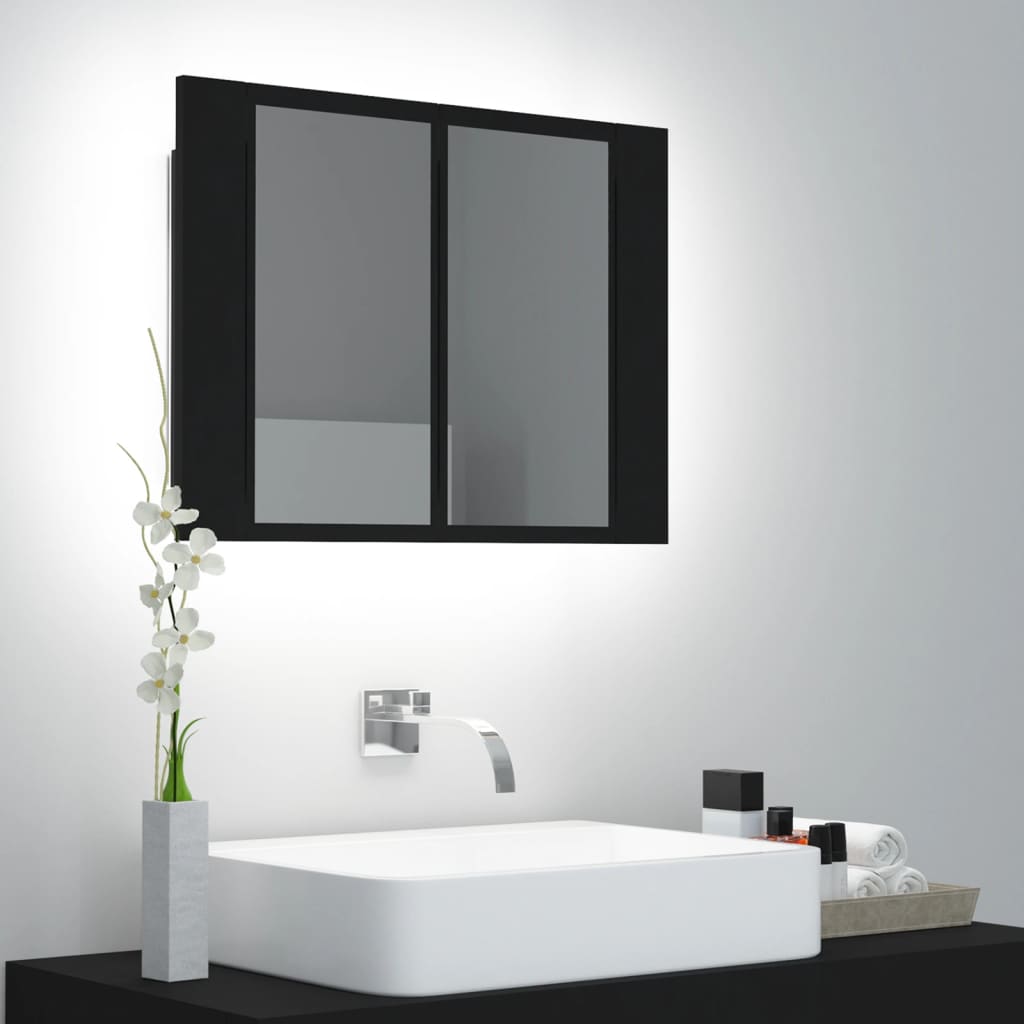 vidaXL LED kúpeľňová zrkadlová skrinka čierna 60x12x45 cm
