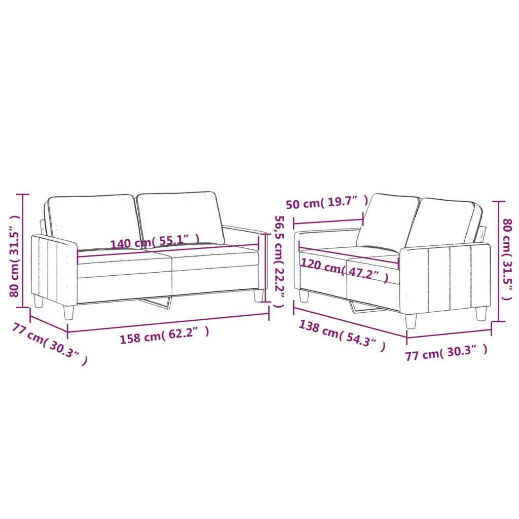 vidaXL 2-dielna sedacia súprava s vankúšmi krémová zamat