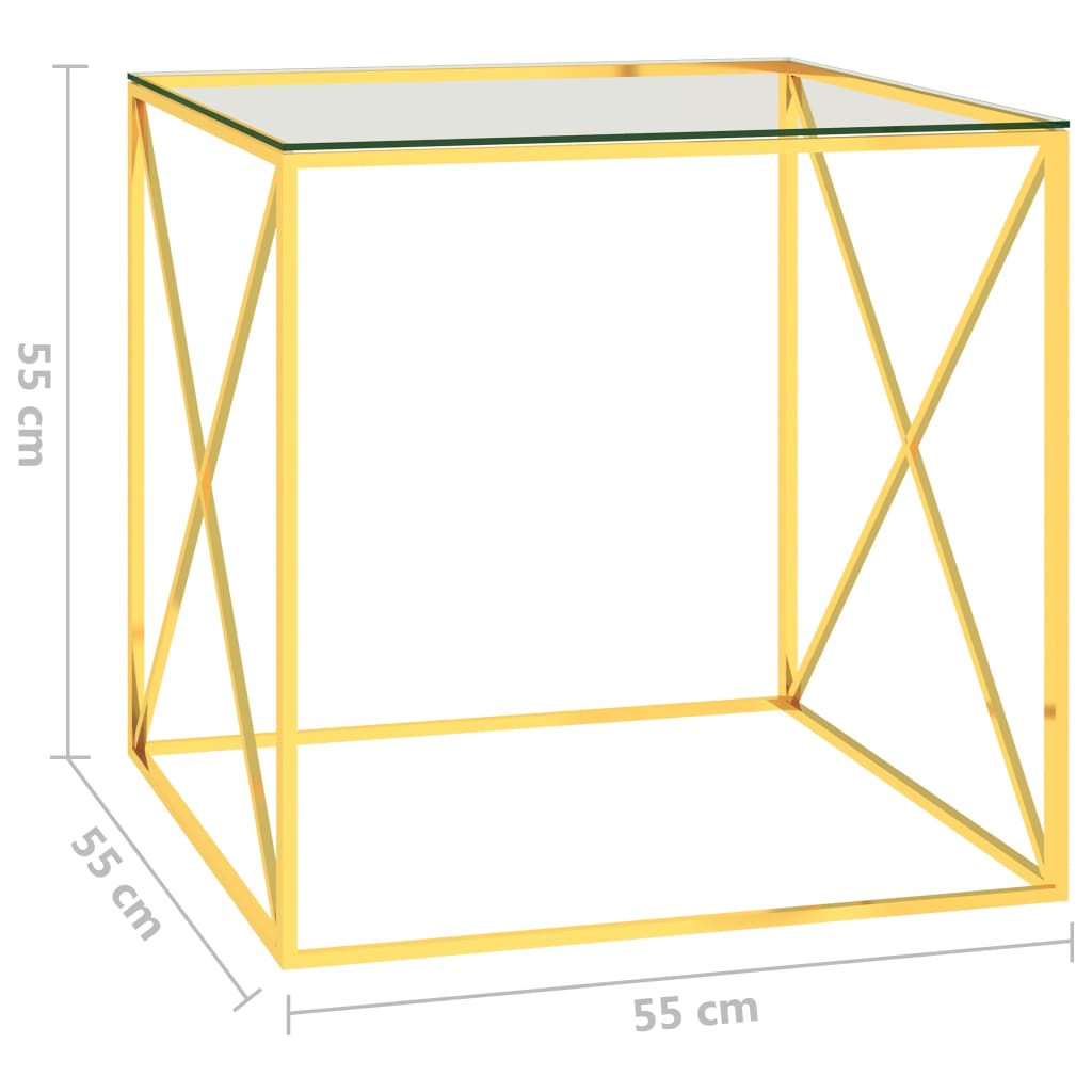 vidaXL Konferenčný stolík zlatý 55x55x55 cm nehrdzavejúca oceľ a sklo