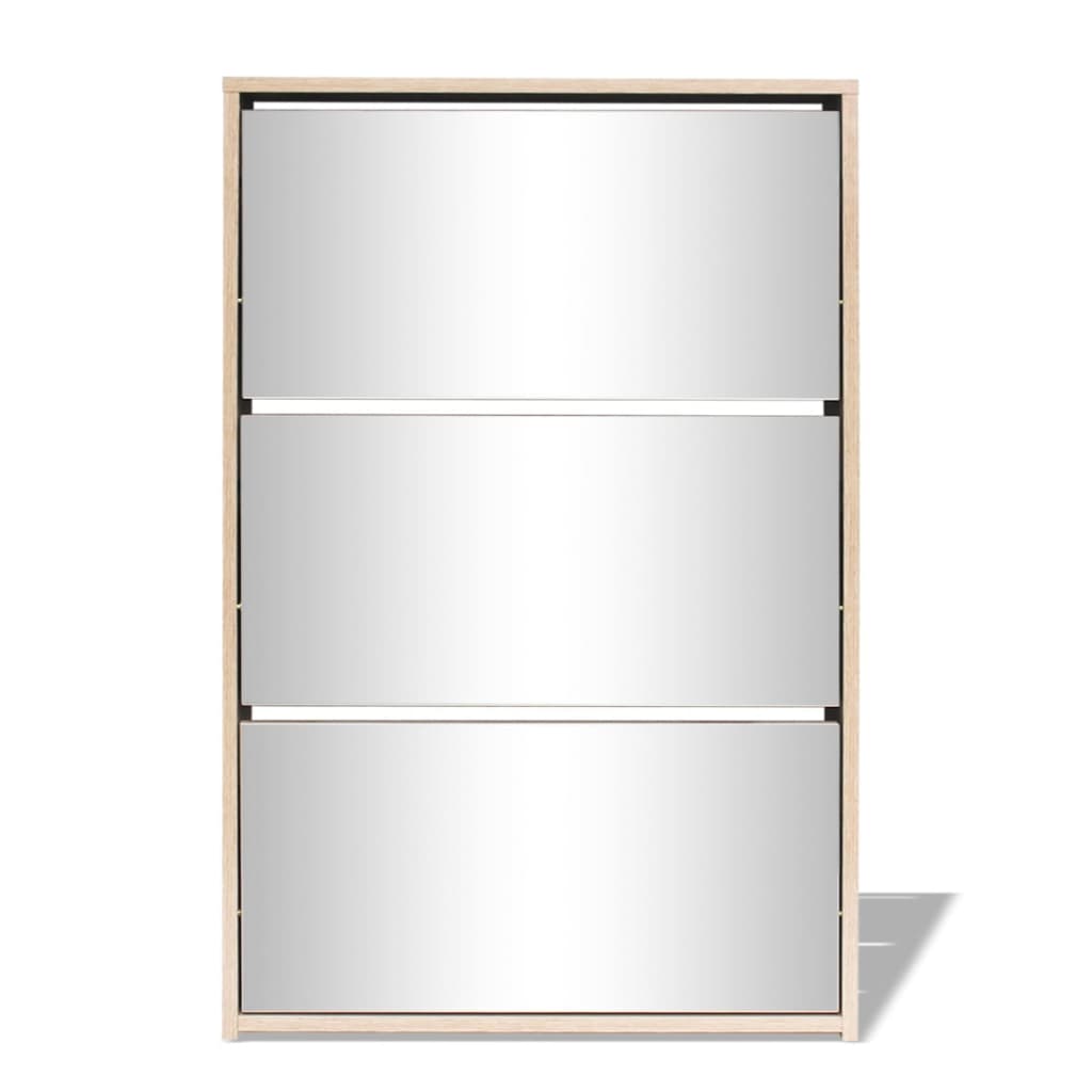 vidaXL Botník s 3 zrkadlovými skrinkami, dubový, 63x17x102,5 cm