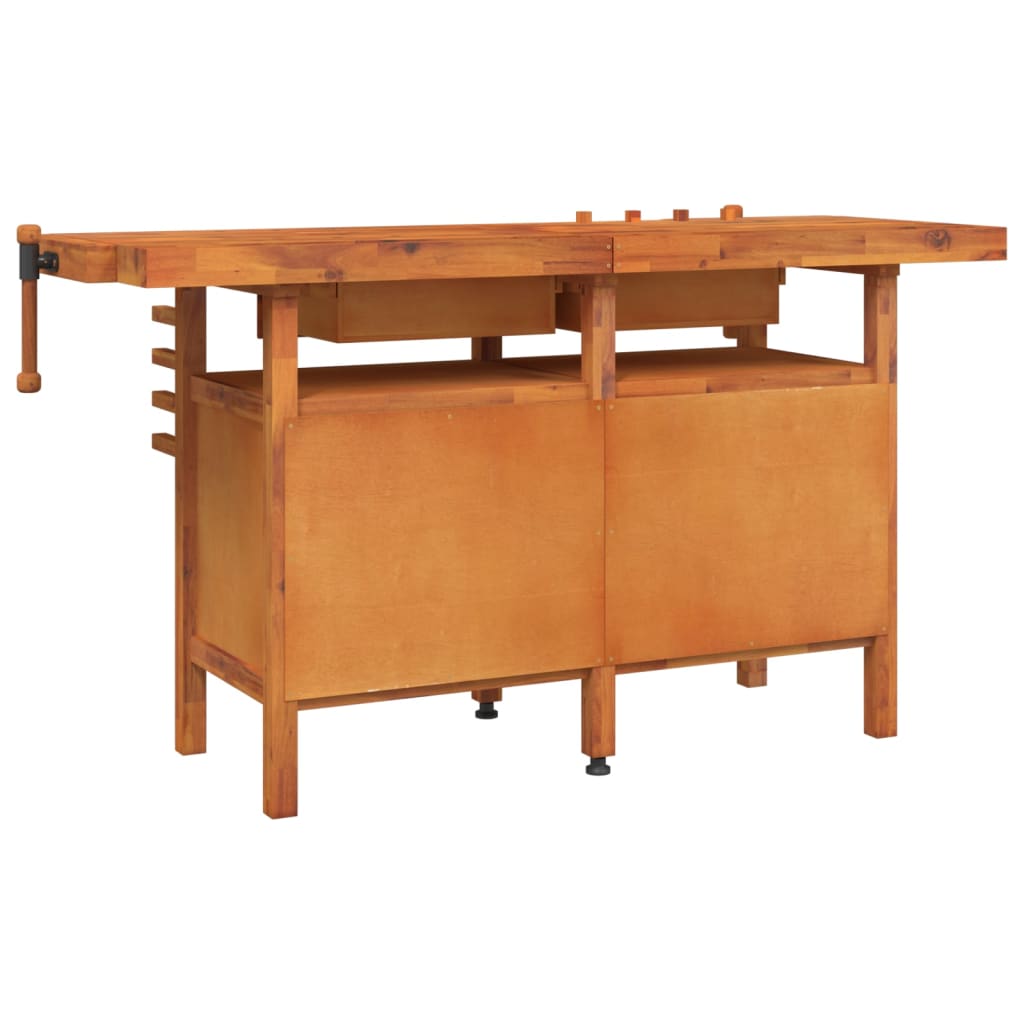 vidaXL Pracovný stôl so zásuvk. a zverákmi 162x62x83 cm akáciový masív