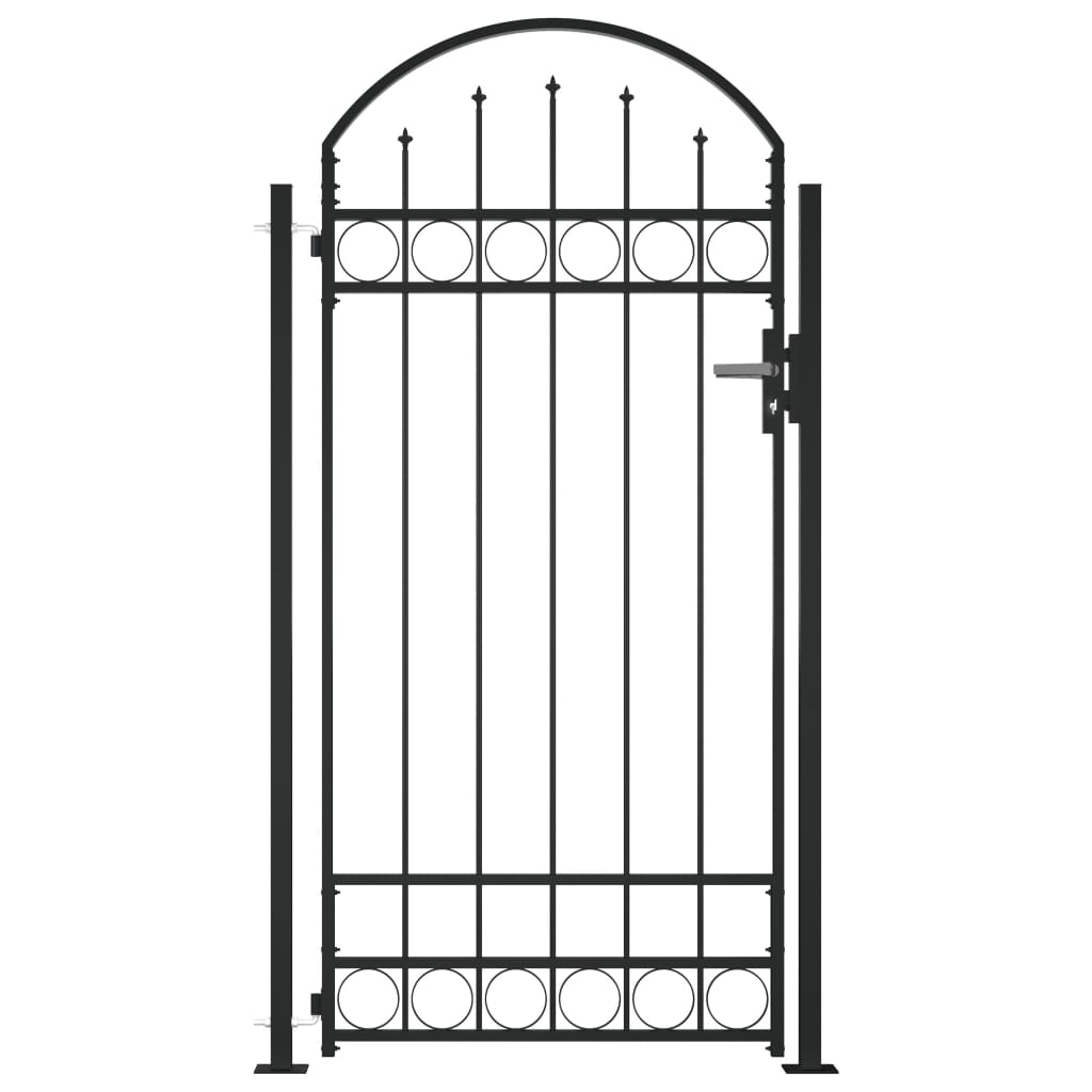 vidaXL Plotová brána s oblúkom a 2 stĺpikmi 105x204 cm, čierna
