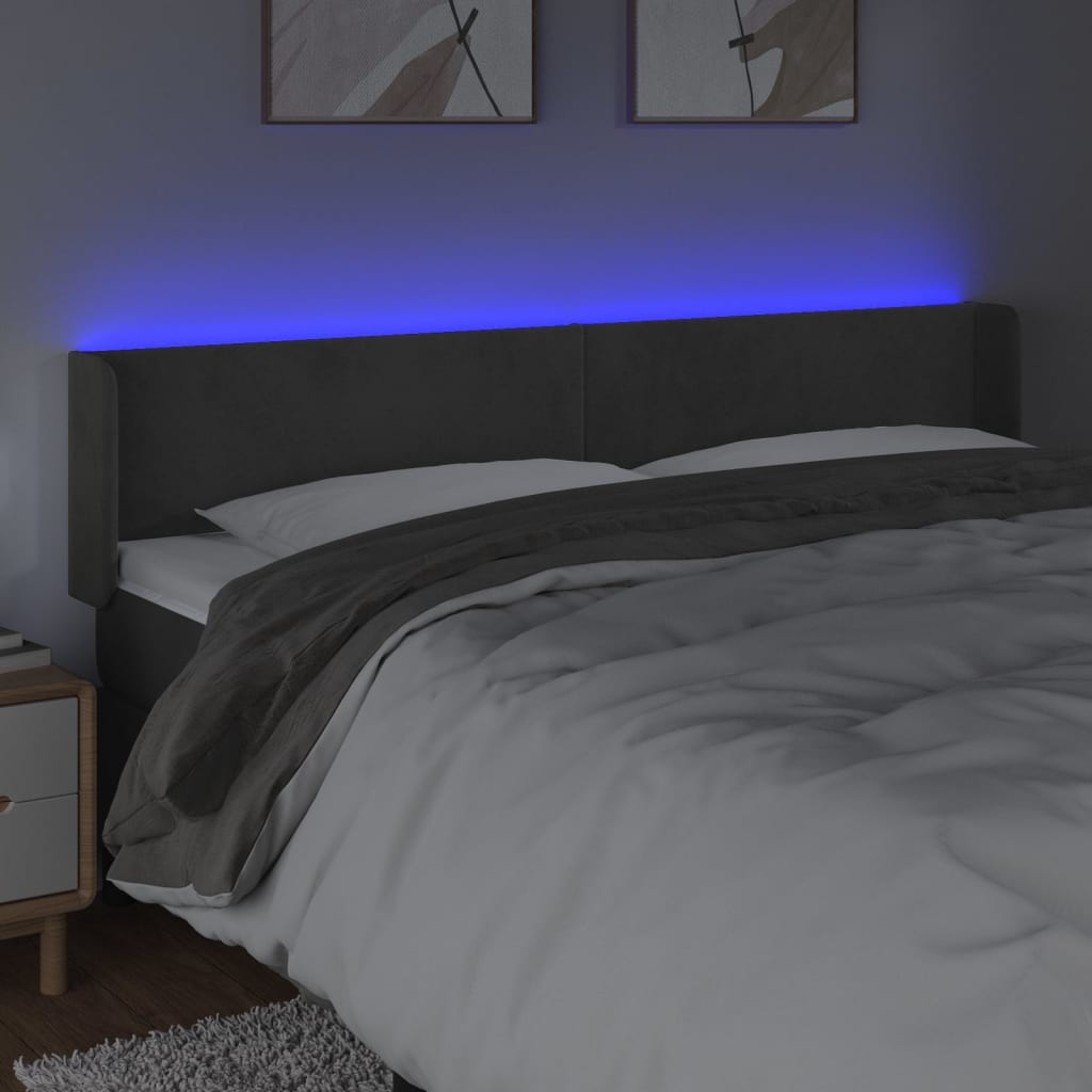 vidaXL Čelo postele s LED tmavosivé 183x16x78/88 cm zamat