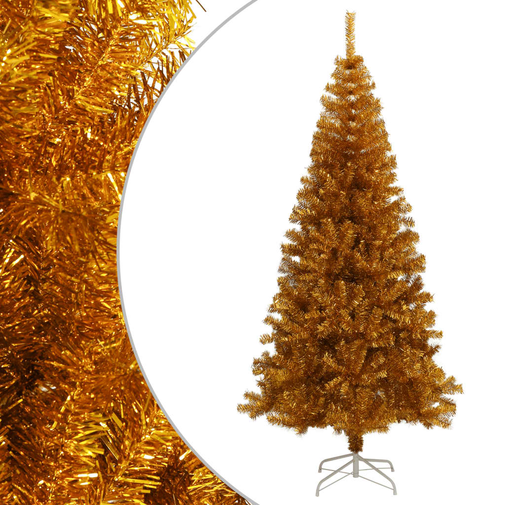 vidaXL Umelý vianočný stromček so stojanom, zlatý 180 cm, PET