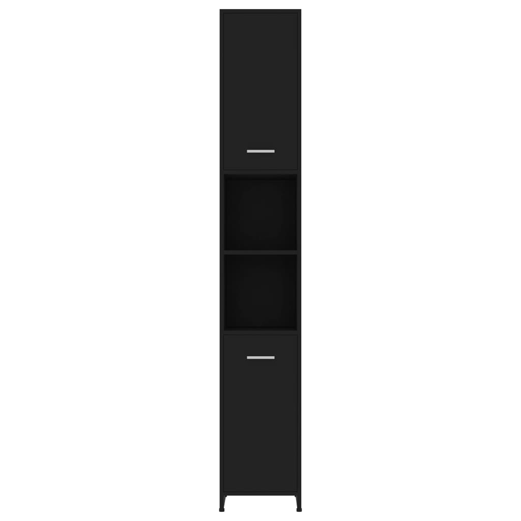 vidaXL Skrinka do kúpeľne, čierna 30x30x183,5 cm, kompozitné drevo