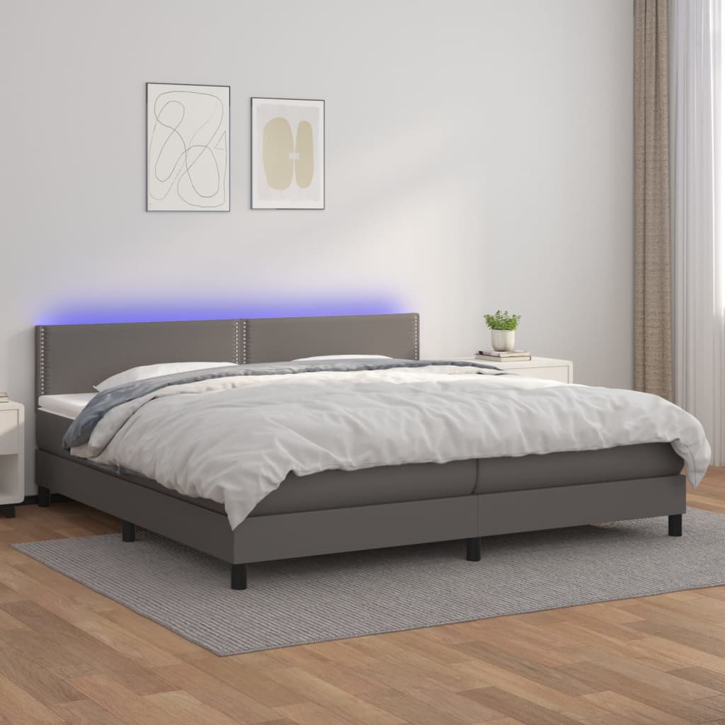 vidaXL Boxspring posteľ s matracom a LED sivá 200x200 cm umelá koža