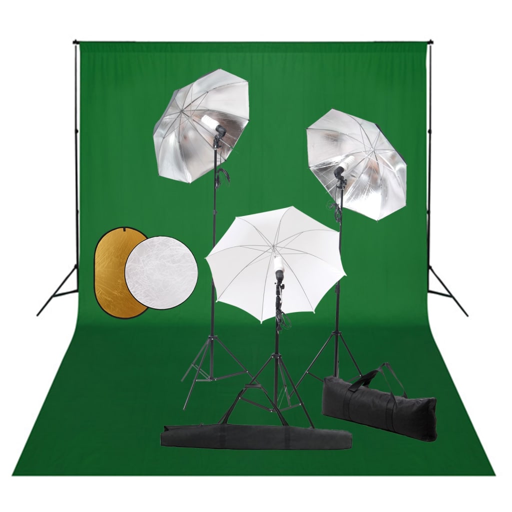 vidaXL Fotografické vybavenie s lampami, dáždnikmi, pozadím a reflektorom