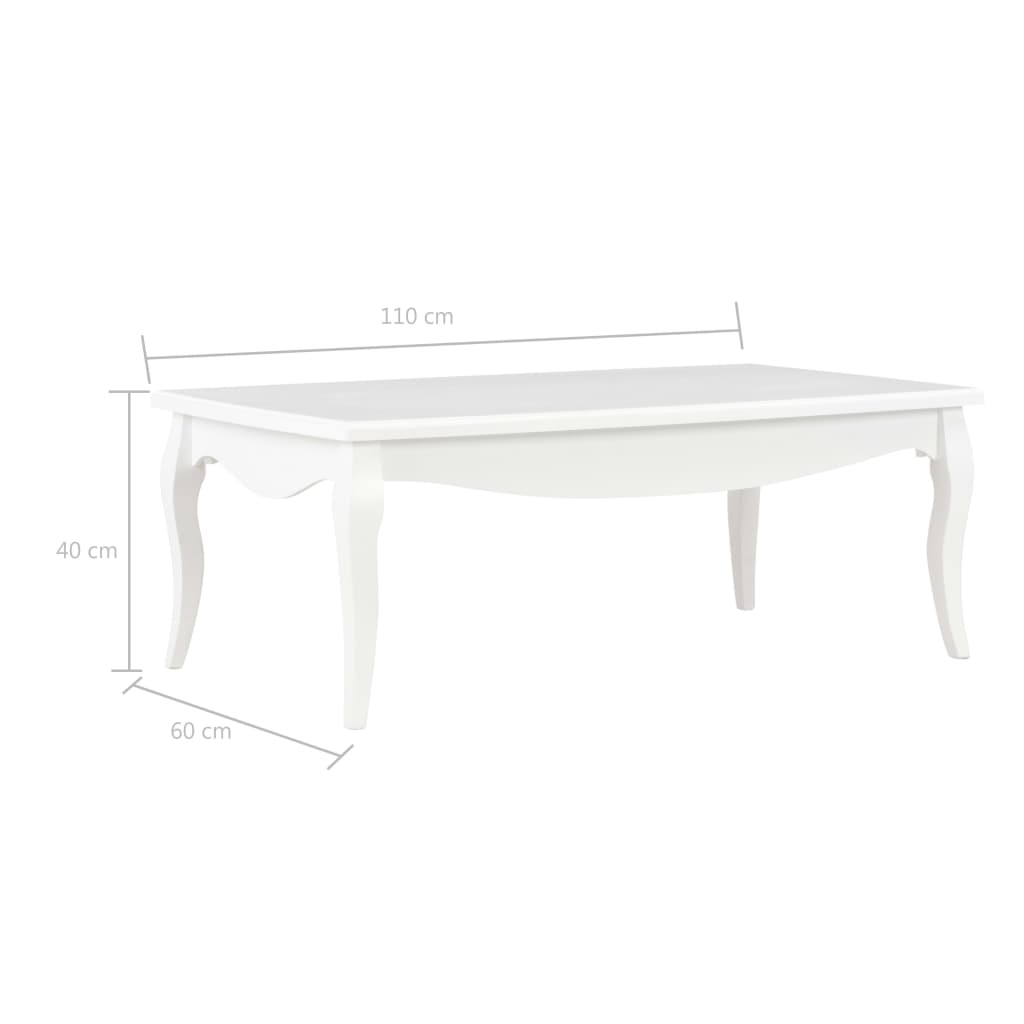 vidaXL Konferenčný stolík, biely 110x60x40 cm, borovicový masív
