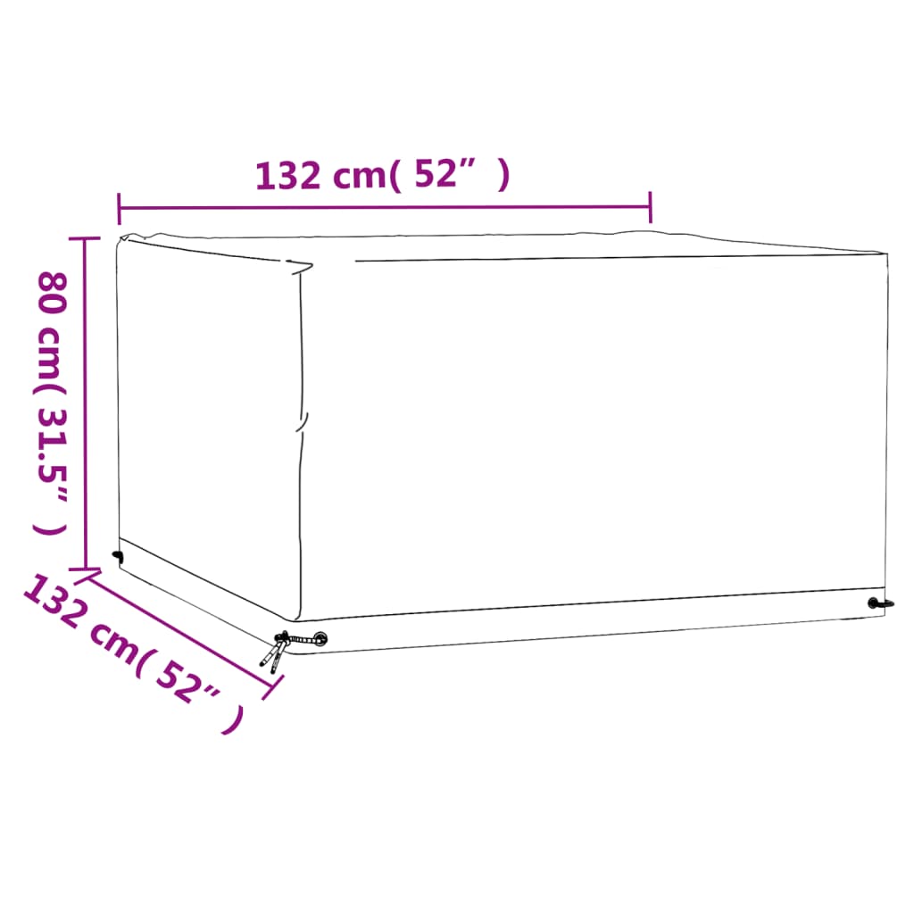 vidaXL Obal na záhradný nábytok, 8 očiek 132x132x80 cm, štvorcový