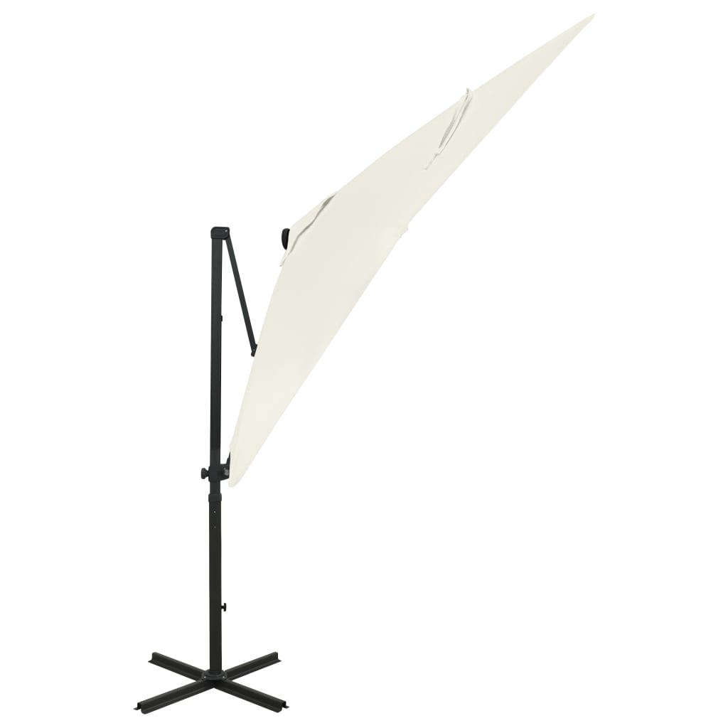 vidaXL Závesný slnečník s tyčou a LED svetlami pieskový 250 cm