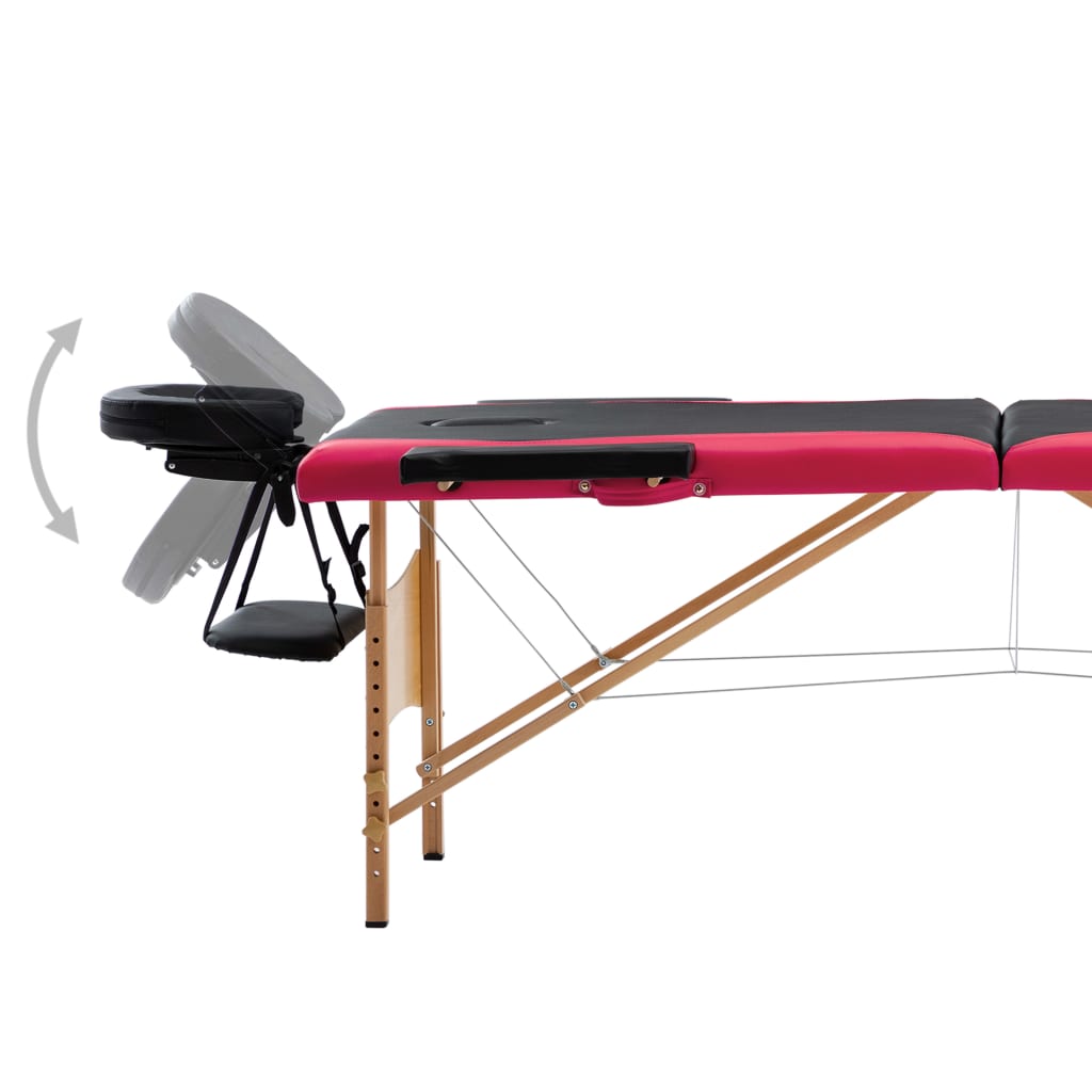 vidaXL Skladací masážny stôl, 2 zóny, drevo, čierno ružový