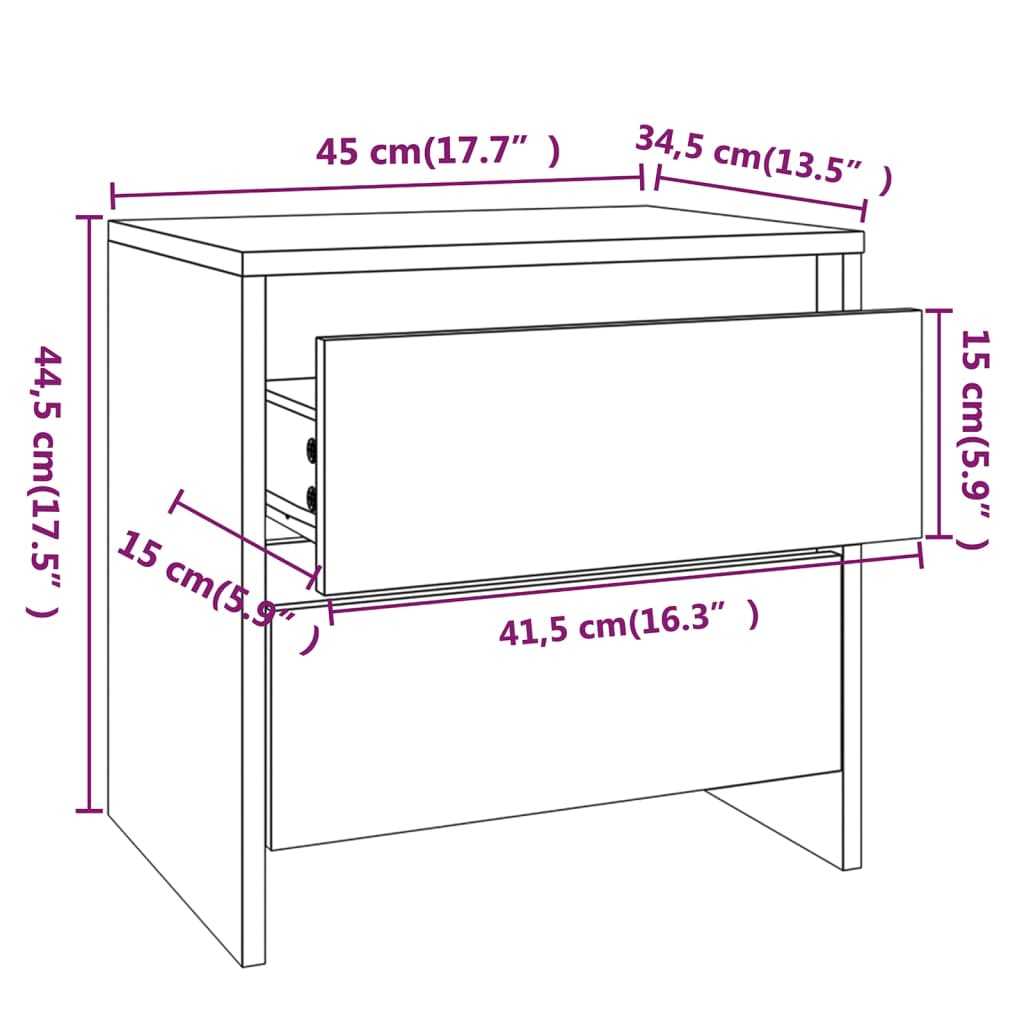 vidaXL Nočný stolík biely 45x34,5x44,5 cm drevotrieska