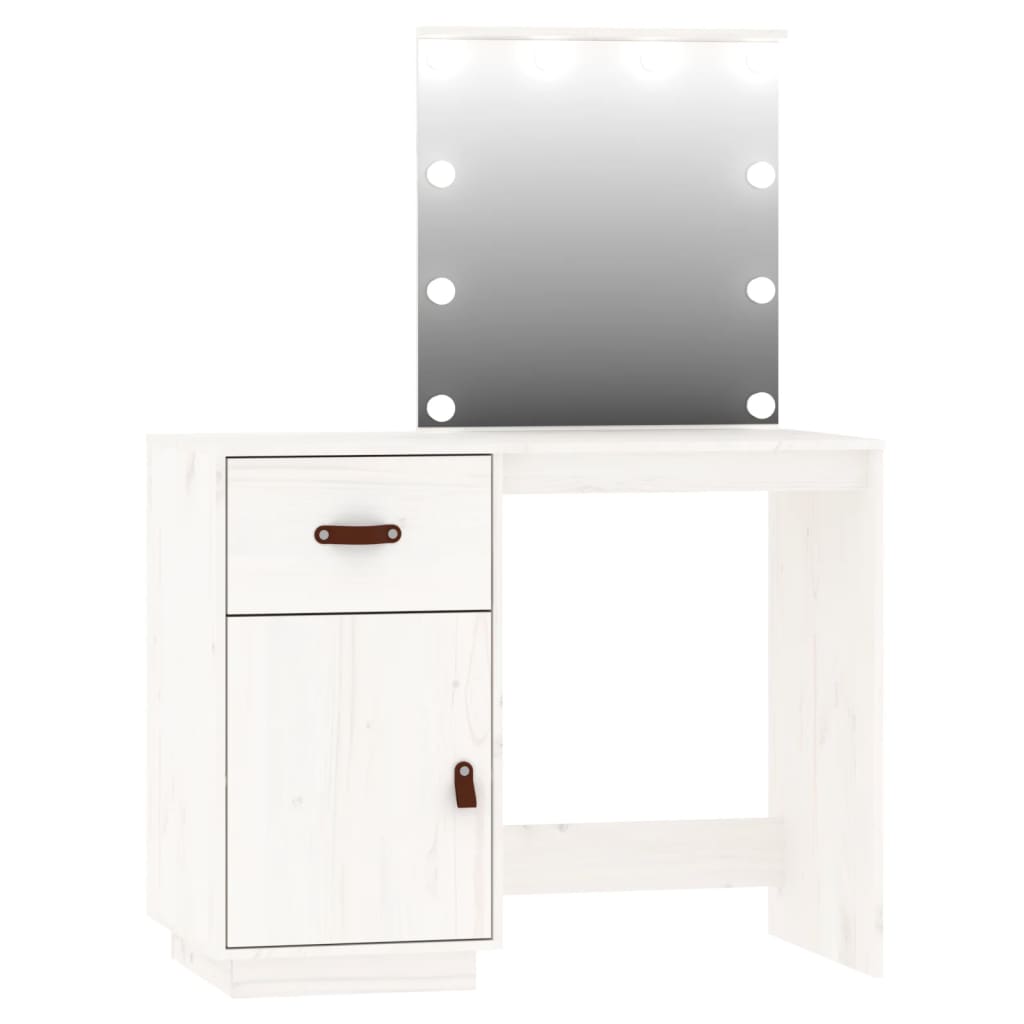 vidaXL Súprava toaletného stolíka s LED biela masívna borovica