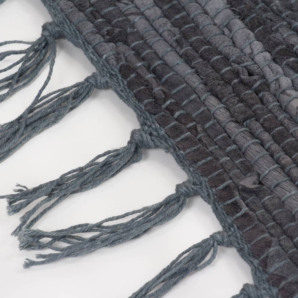 vidaXL Ručne tkaný Chindi koberec, koža, 120x170 cm, sivý