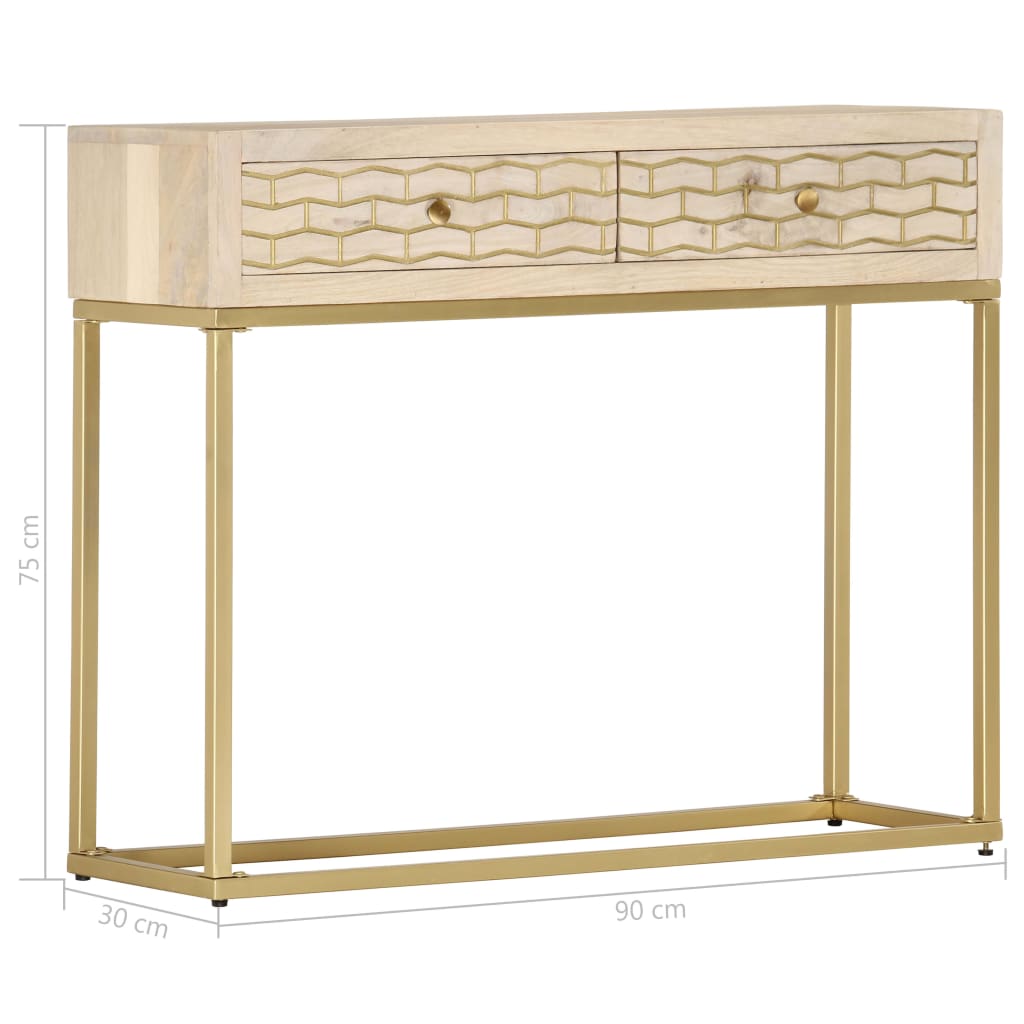 vidaXL Konzolový stolík zlatý 90x30x75 cm masívne mangovníkové drevo