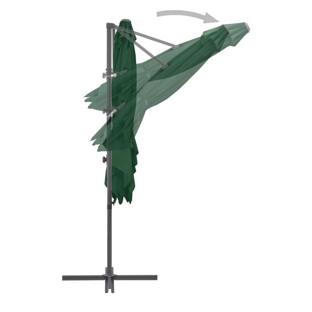 vidaXL Závesný slnečník s oceľovou tyčou zelený 250x250 cm