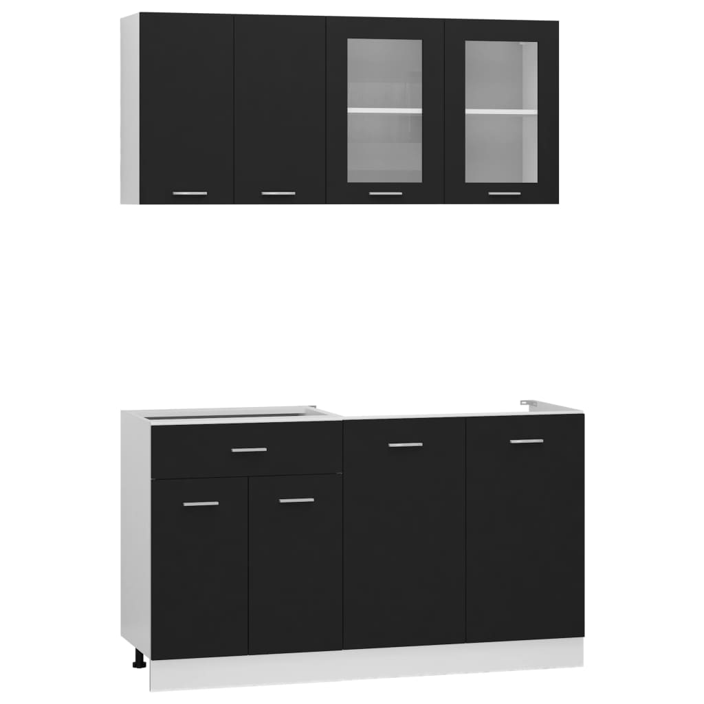 vidaXL 4-dielna súprava kuchynských skriniek čierna drevotrieska