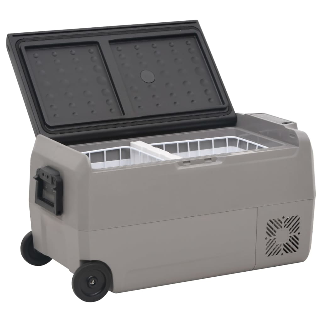 vidaXL Chladiaci box s kolieskom a rukoväťou čierno-sivý 60 l PP a PE