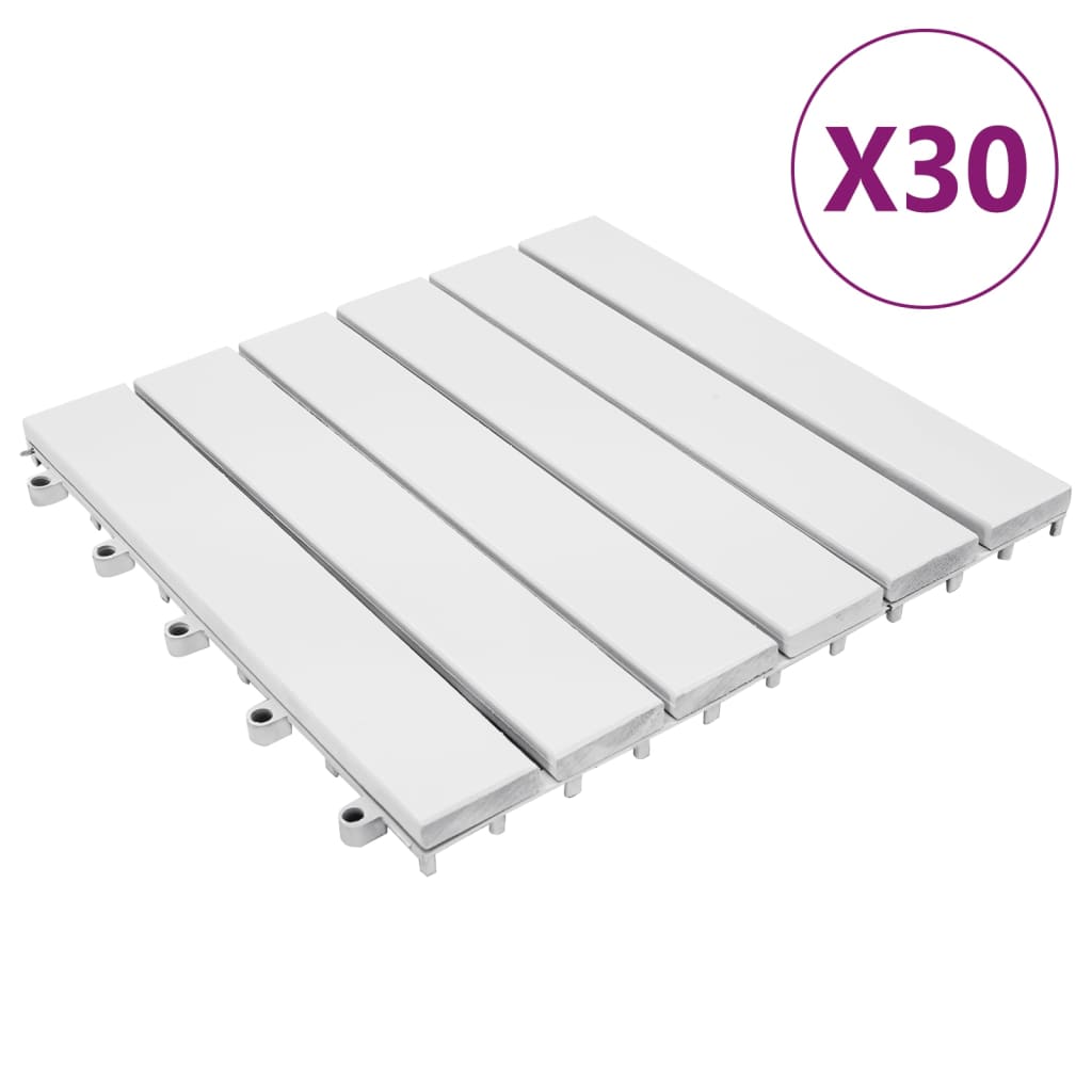 vidaXL Podlahové dlaždice 30 ks biele 30x30 cm masívne akáciové drevo