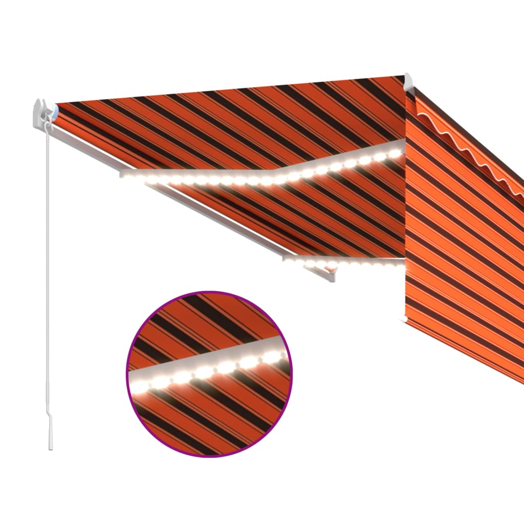 vidaXL Ručne zaťahovacia markíza s tienidlom&LED 3x2,5m oranžovo-hnedá