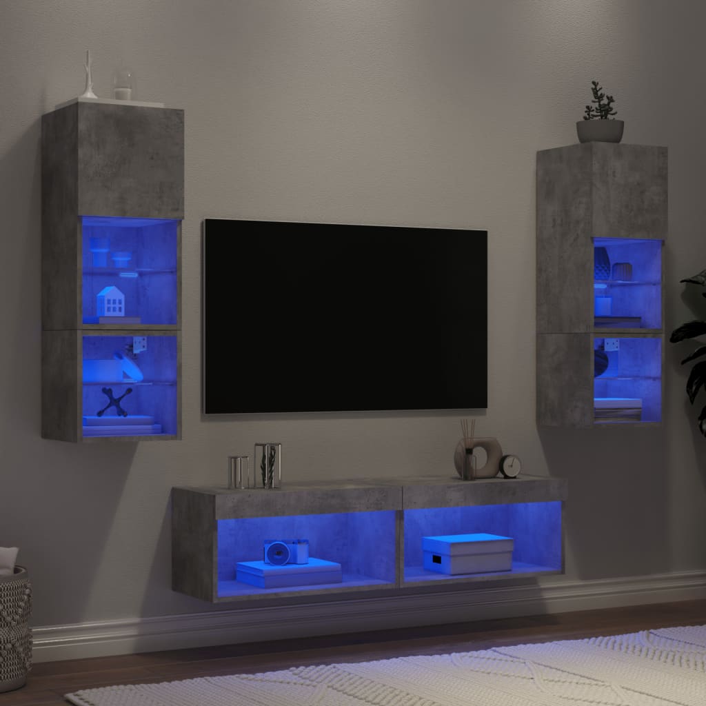 vidaXL 6-dielne TV nástenné skrinky s LED betónovo sivé kompozit.drevo
