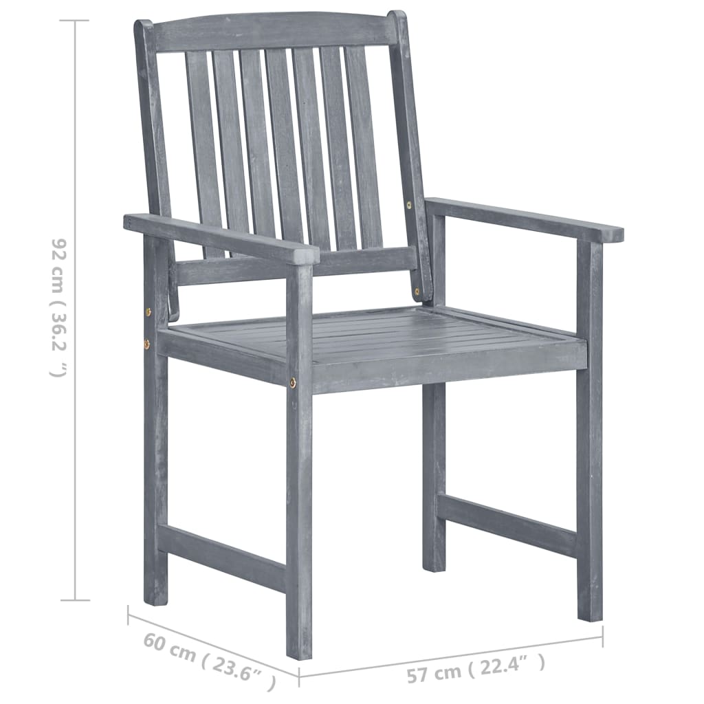 vidaXL Záhradné stoličky s podložkami 2 ks, sivé, akáciový masív