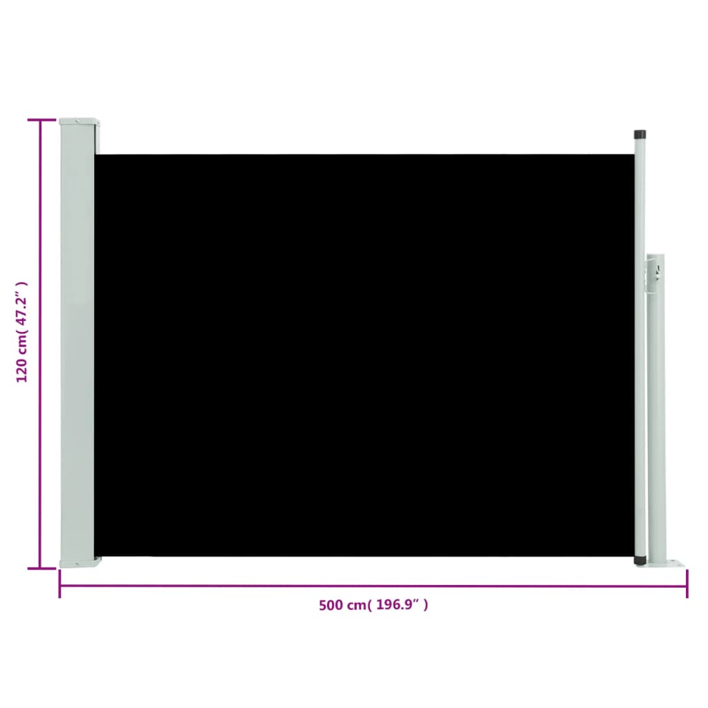 vidaXL Zaťahovacia bočná markíza na terasu 117x500 cm čierna