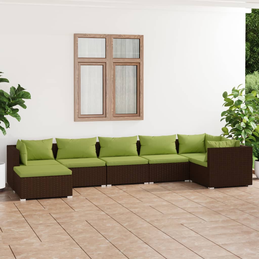 vidaXL 7-dielna záhradná sedacia súprava s vankúšmi polyratan hnedá