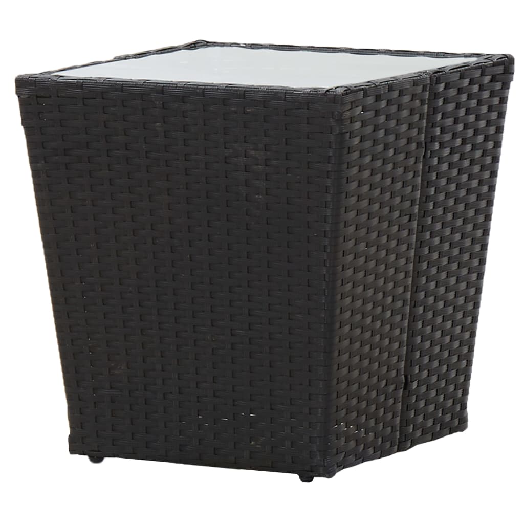 vidaXL Čajový stolík, čierny 41,5x41,5x43 cm, polyratan, tvrdené sklo