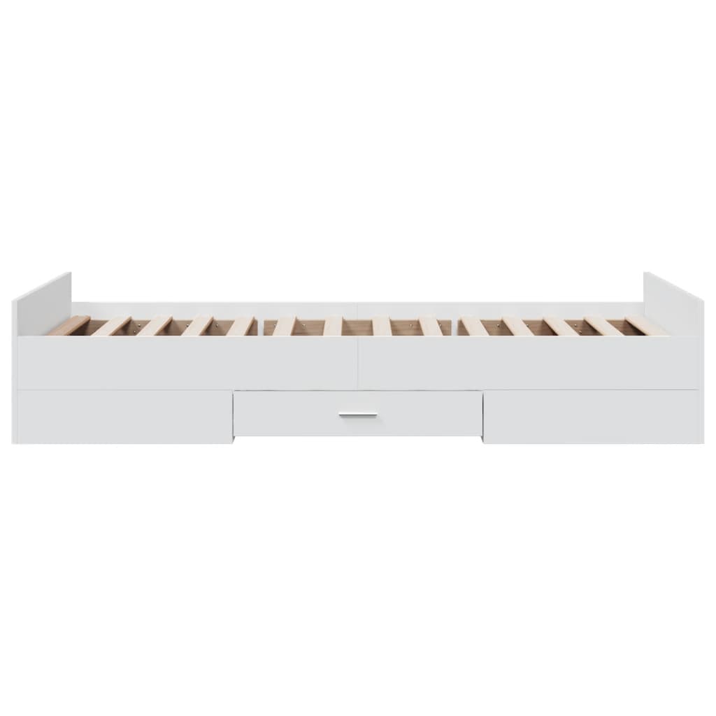 vidaXL Posteľný rám so zásuvkami biely 75x190 cm kompozitné drevo