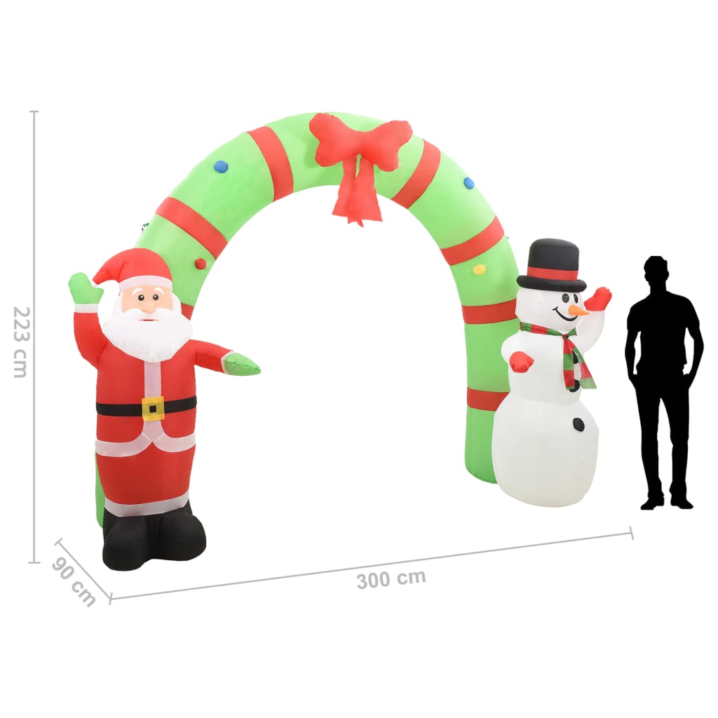 vidaXL Vianočný nafukovací oblúk so Santom a snehuliakom LED 223 cm