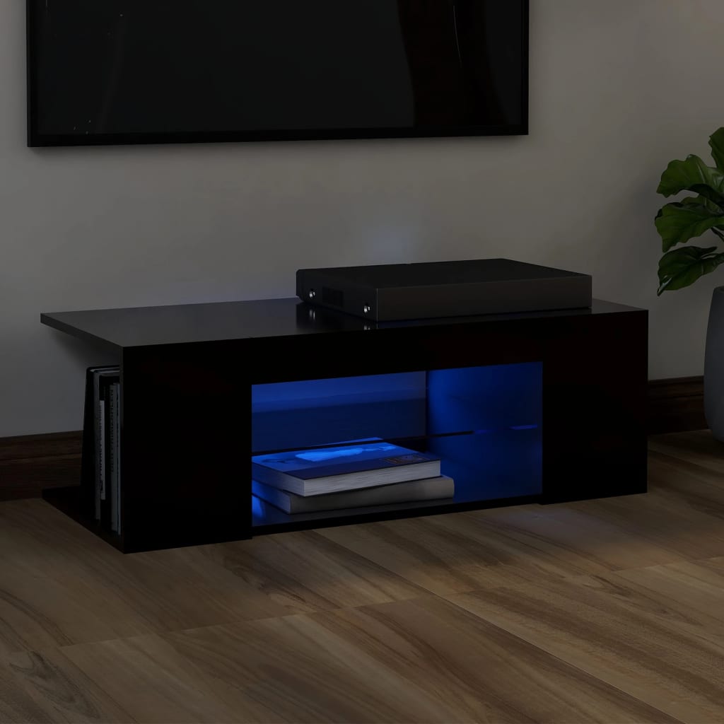 vidaXL TV skrinka s LED svetlami čierna 90x39x30 cm