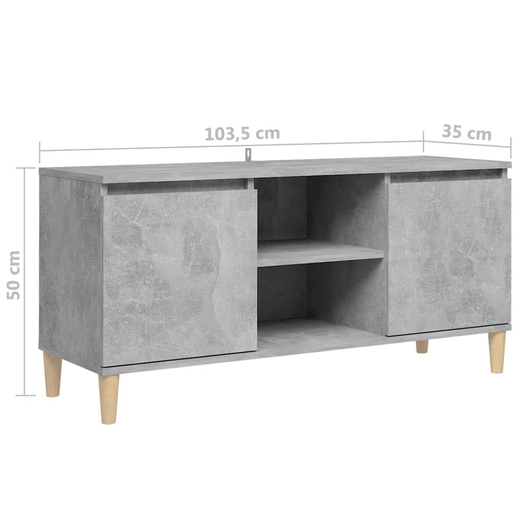 vidaXL TV stolík nohy z masívneho dreva betónové sivé 103,5x35x50cm