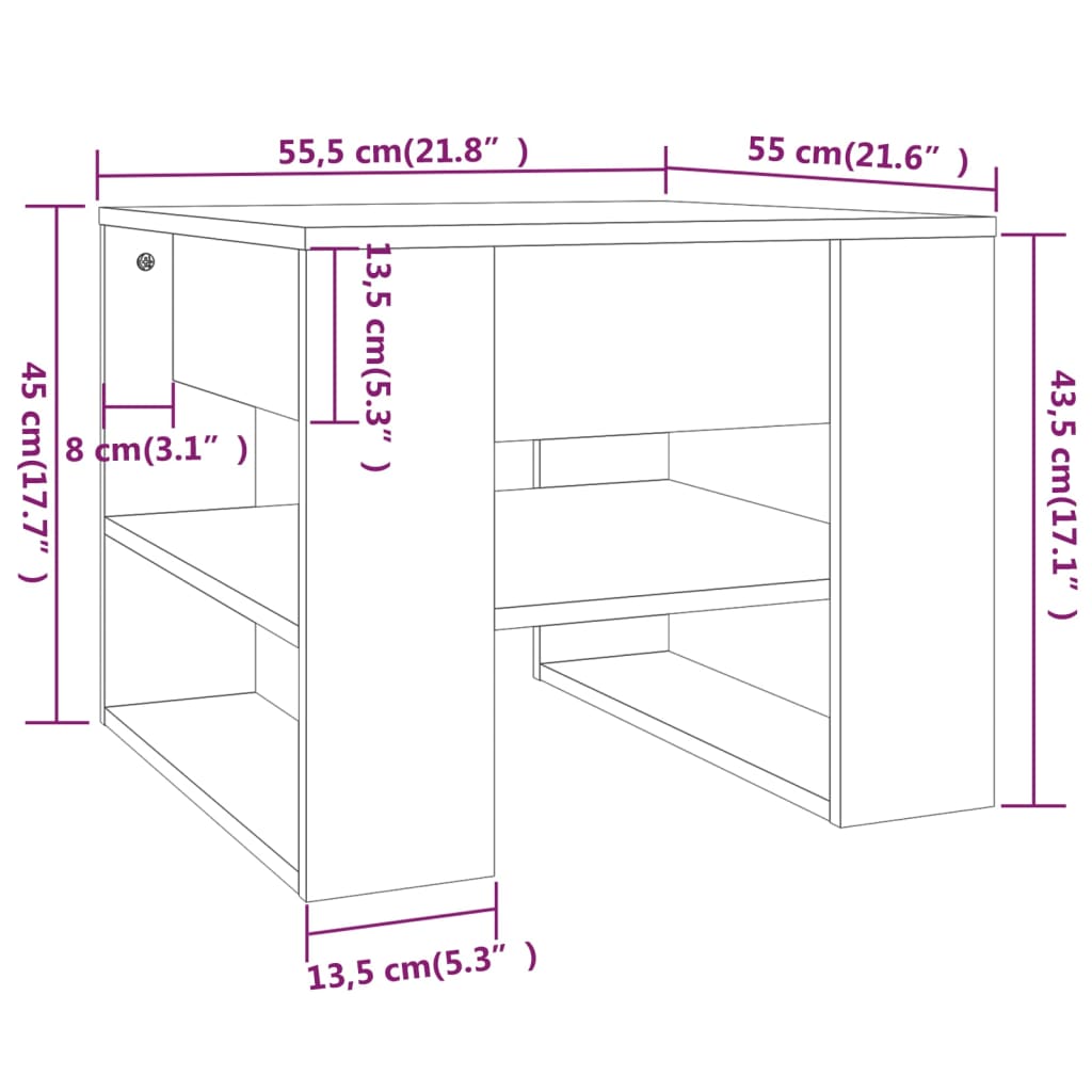 vidaXL Konferenčný stolík sivý sonoma 55,5x55x45cm spracované drevo