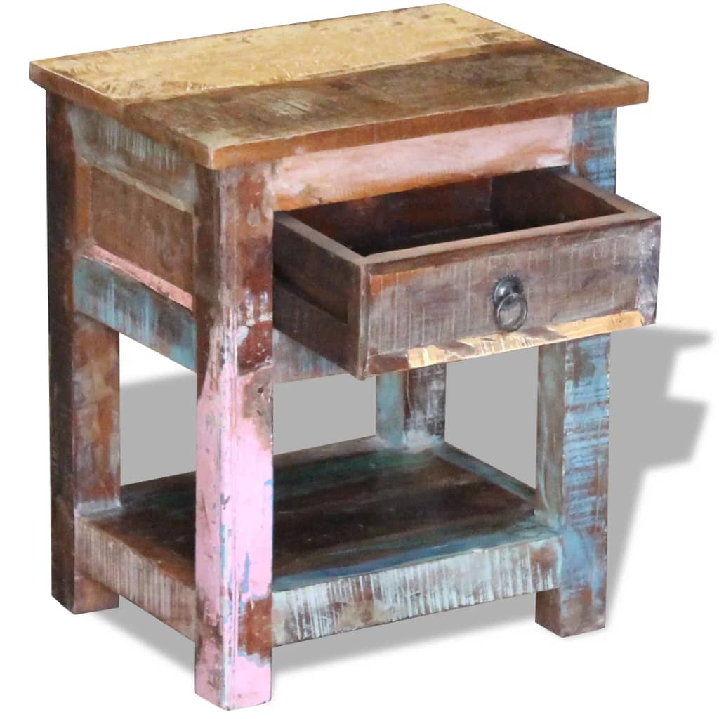 vidaXL Príručný stolík s 1 zásuvkou, recyklovaný masív 43x33x51 cm