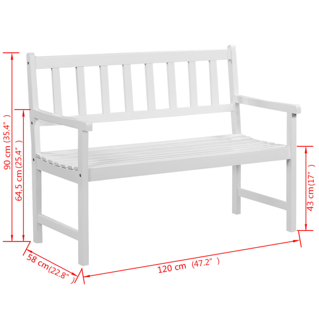 vidaXL Záhradná lavička 120 cm, akáciový masív, biela