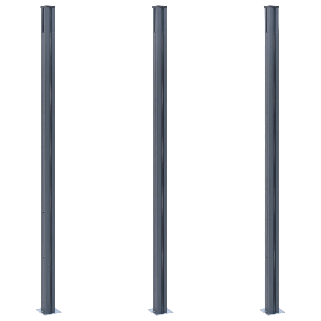 vidaXL Plotové stĺpiky 3 ks tmavosivé 185 cm hliník