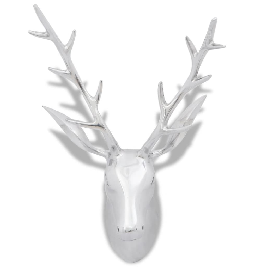 Hliníková nástenná dekorácia v tvare jelenej hlavy, strieborná, 62 cm