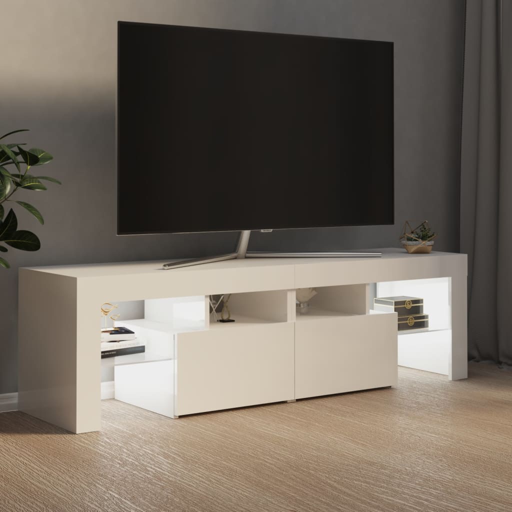 vidaXL TV skrinka s LED svetlami, lesklá biela 140x36,5x40 cm