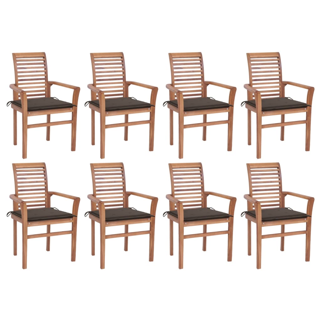 vidaXL Jedálenské stoličky 8 ks sivohnedé podložky tíkový masív