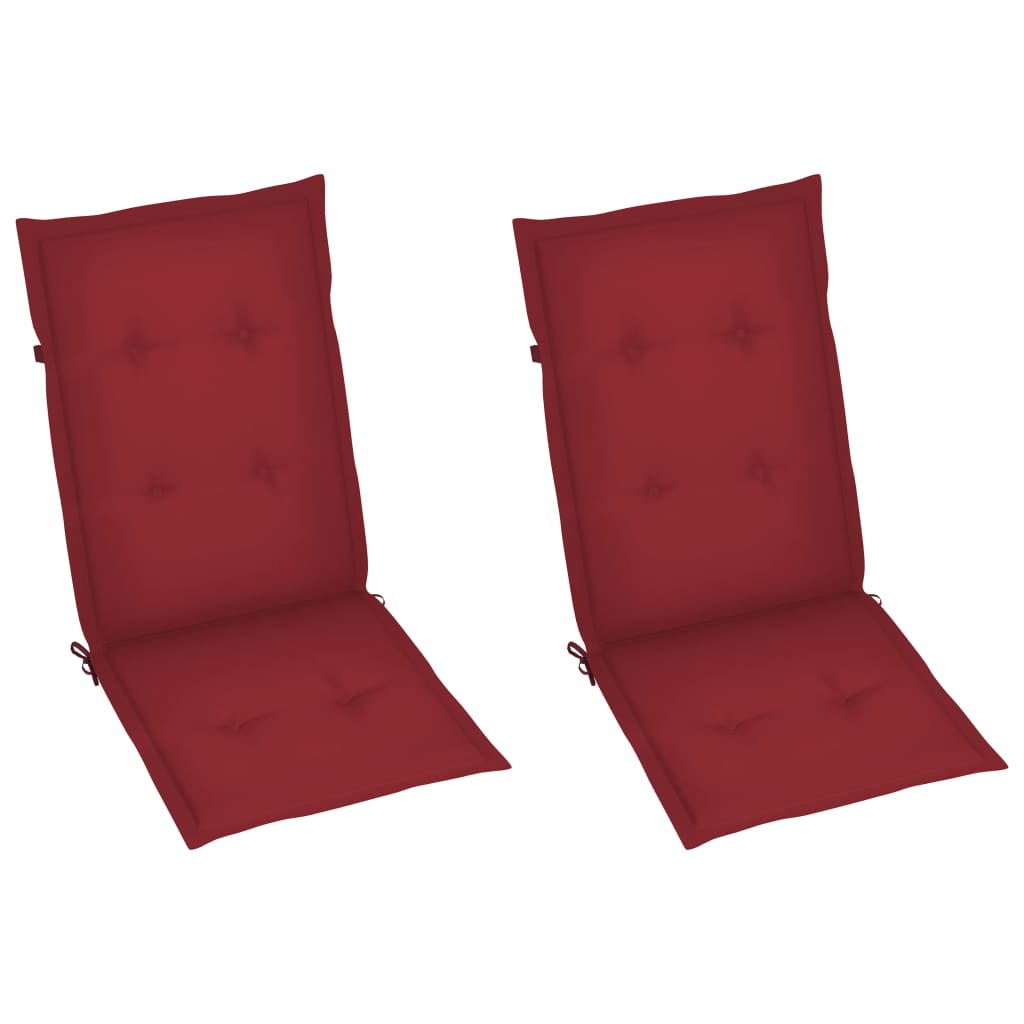vidaXL Záhradné stoličky 2 ks, vínovočervené podložky, tíkový masív