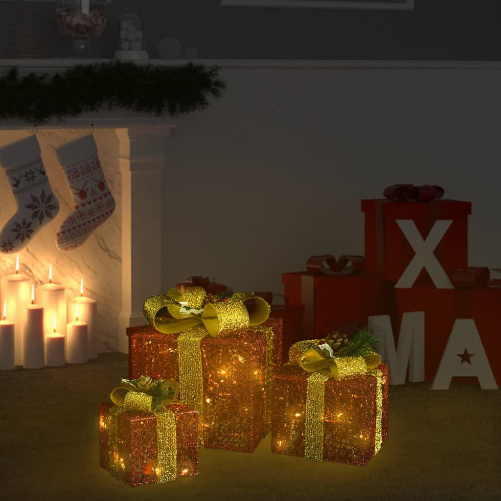 vidaXL Dekoratívne vianočné krabičky 3 ks červené exteriér aj interiér